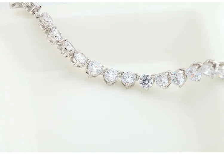 Silver Color 3 Prong Round Cubic Zirconia Necklace Earring Bridal Jewelry Set Simple Design Bride Wedding Accessories
