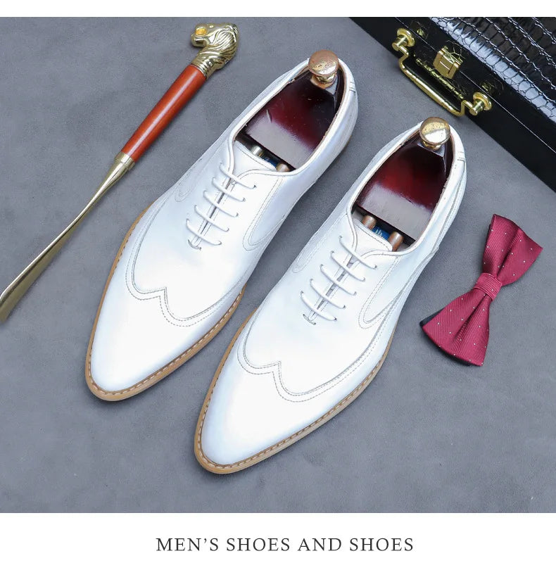 new white shoes for men Leather shoes men's business dress breathable leather shoe British lace-up fashion wedding party