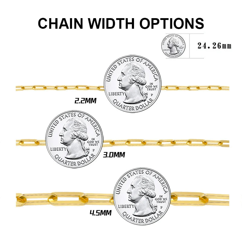 14K Gold Plated Genuine 925 Sterling Silver Paperclip Neck Chain 6/9.3/12mm Link Necklace for Women Men Jewelry SC39