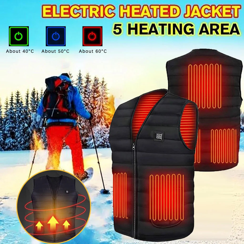 11 Area Heating Vest Men/Women Casual V-neck USB Heated Vest Smart Control Temperature Heating Jacket Cotton Coat Winter Hunting