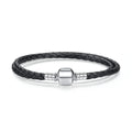Genuine Long Double Pink Black Braided Leather Chain Women Bracelets with 925 Sterling Silver Snake Clasp PAS908