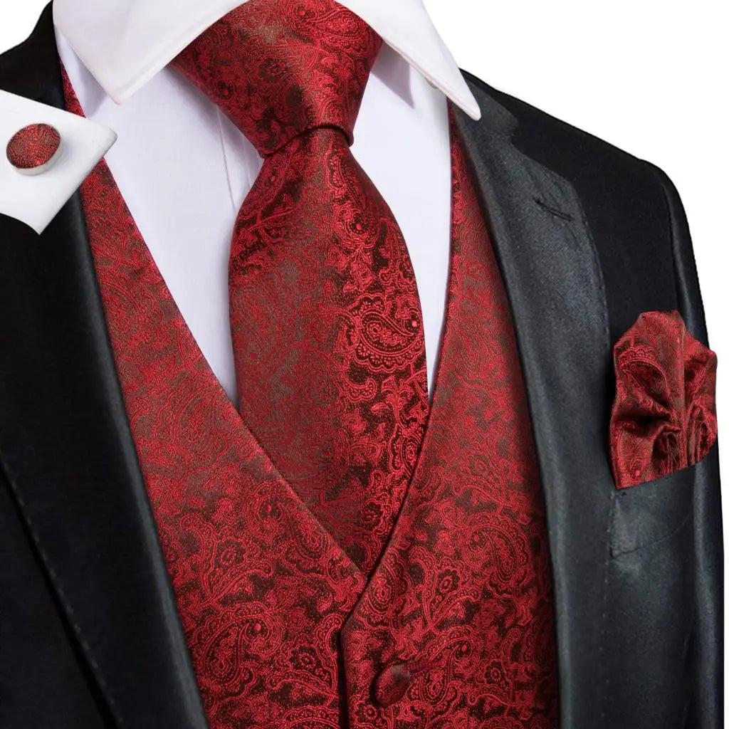 Fashion Silk Vest For Men Classic Gold Champane Yellow Waistcoat Jacket Tie Hankerchief Cufflinks Sets Dress Suit Wedding Hi-Tie