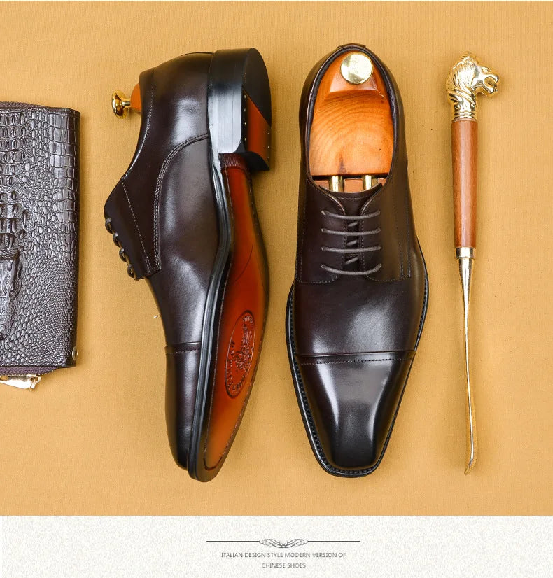 Brand Designer Men Dress Shoes Genuine Leather Lace Up Men's Shoe For Suit Black Office Party Formal Man Wedding Shoes