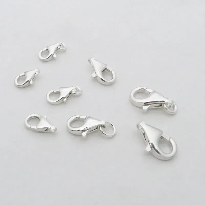 2pcs Real Pure Solid 925 Sterling Silver Lobster Spring Clasps with Ring Hook Claw Buckle Connector Jewelry Making Findings