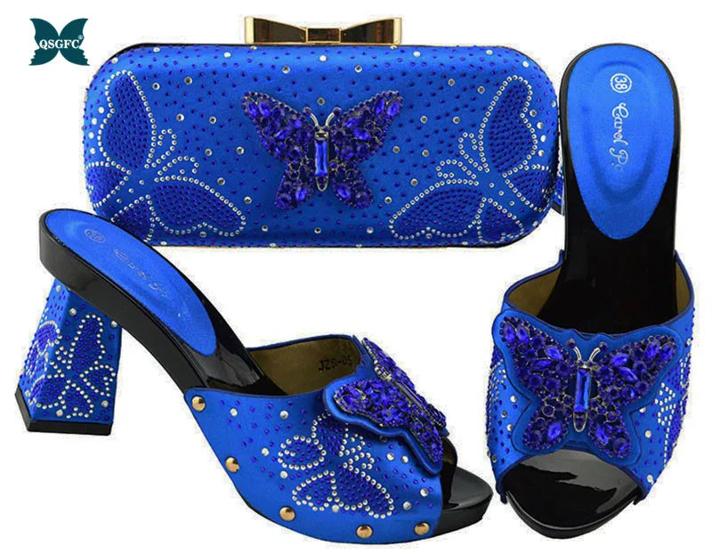 Ladies Shoe with Match Bag High Quality Women Heel Teal Color for Party