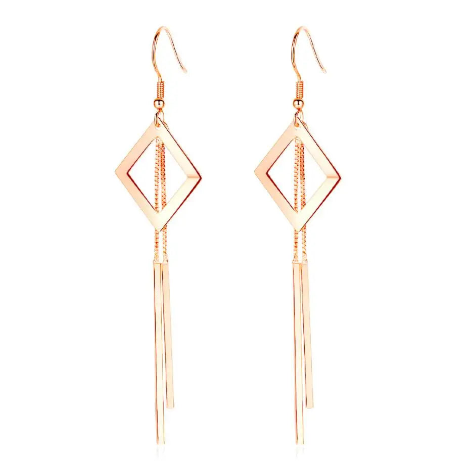 New Trendy Rose Gold 925 Silver Earrings For Women Geometric Hollow Square Long Tassel Earring Female Holiday Jewelry