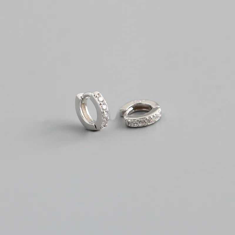 Real 925 Sterling Silver Gothic Simple White Zircon Hoop Earrings for Women Men Charms Unique Party Couple Jewelry 2021