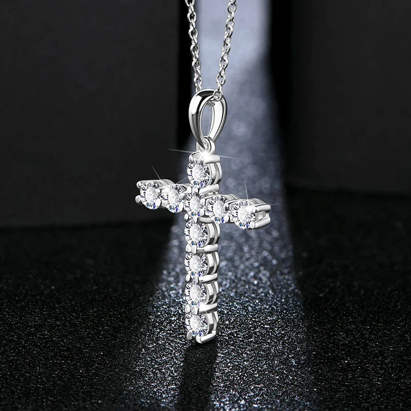 Handmade Cross Pendant Moissanite Solid Sterling 925 Silver Necklace For Women Luxury Jewelry for Engagement Christmas