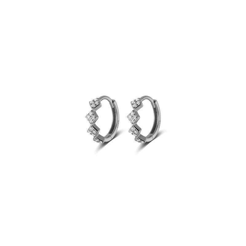 925 Sterling Silver Geometric Diamond Pavé CZ Zircon Charm Hoop Earrings for Women Fine French Huggies Piercing Jewelry