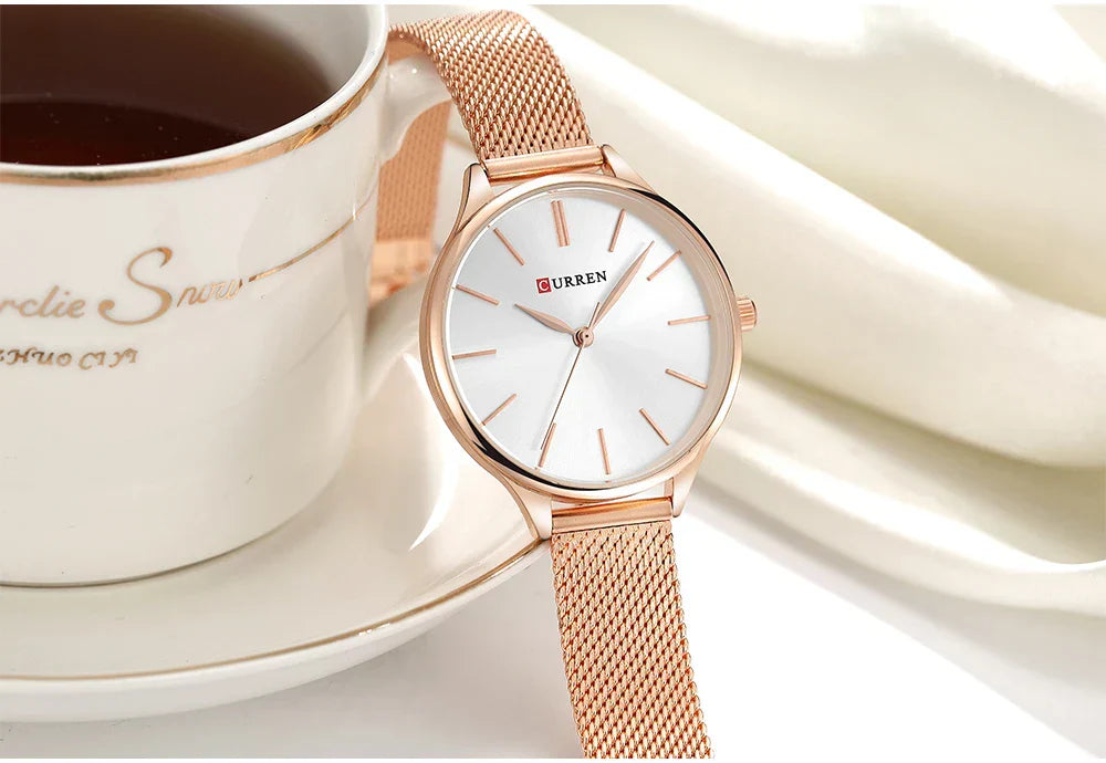 Original Women's Luxury Watch Matte Dial Japanese Quartz Movement Stainless Steel Mesh Strap with Box
