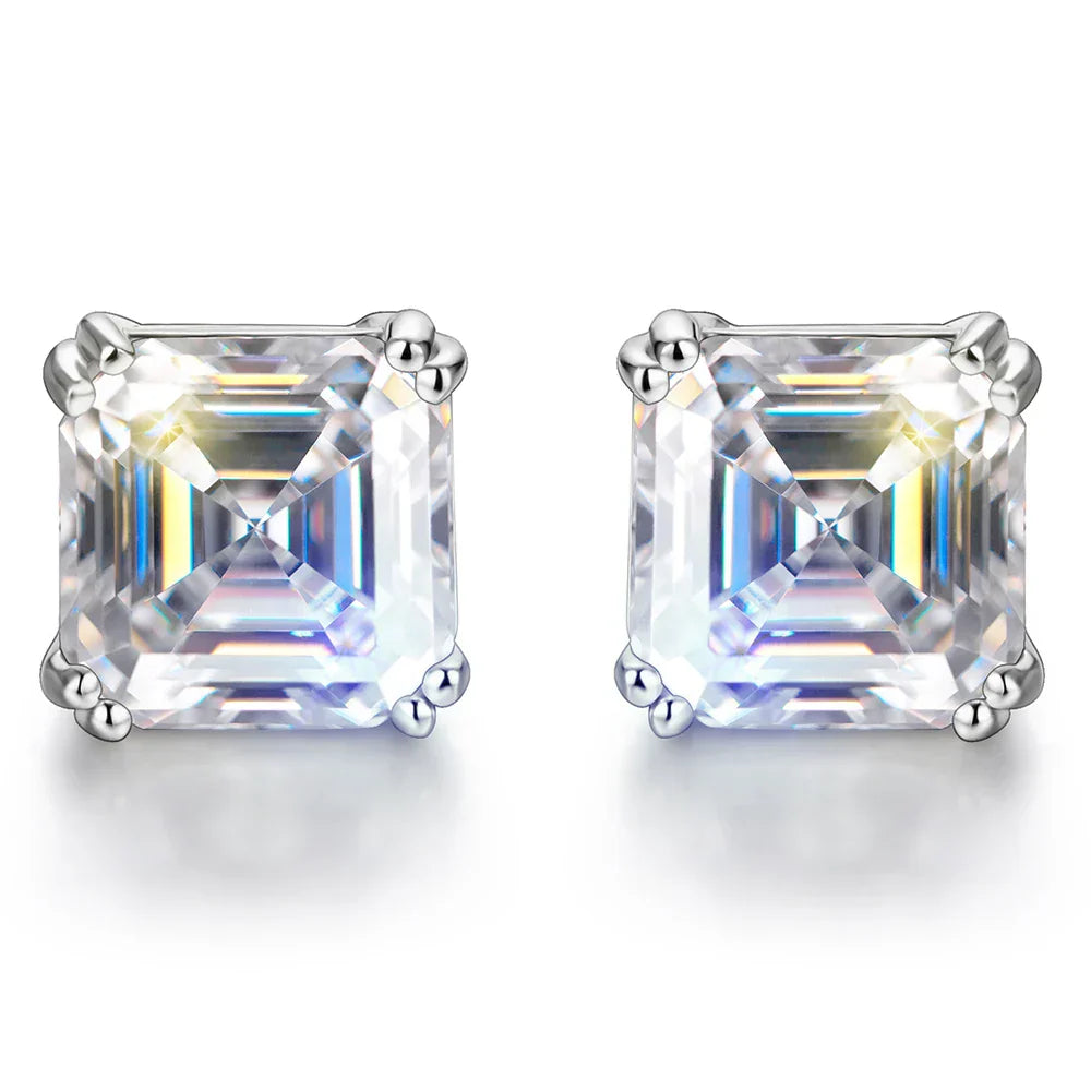 Total 0.8ct 6.0mm Moissanite D Color VVS1 Asscher Cut 18K White Gold Plated Earrings Jewelry Woman Girlfriend Gift