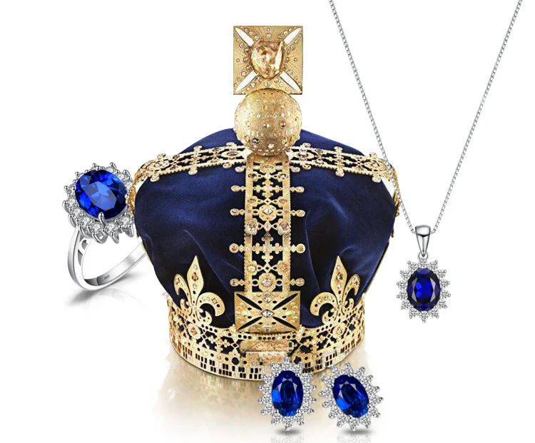 Princess Diana Created Blue Sapphire Ruby Simulated Emerald 925 Sterling Silver Pendant Necklace for WomenNo Chain