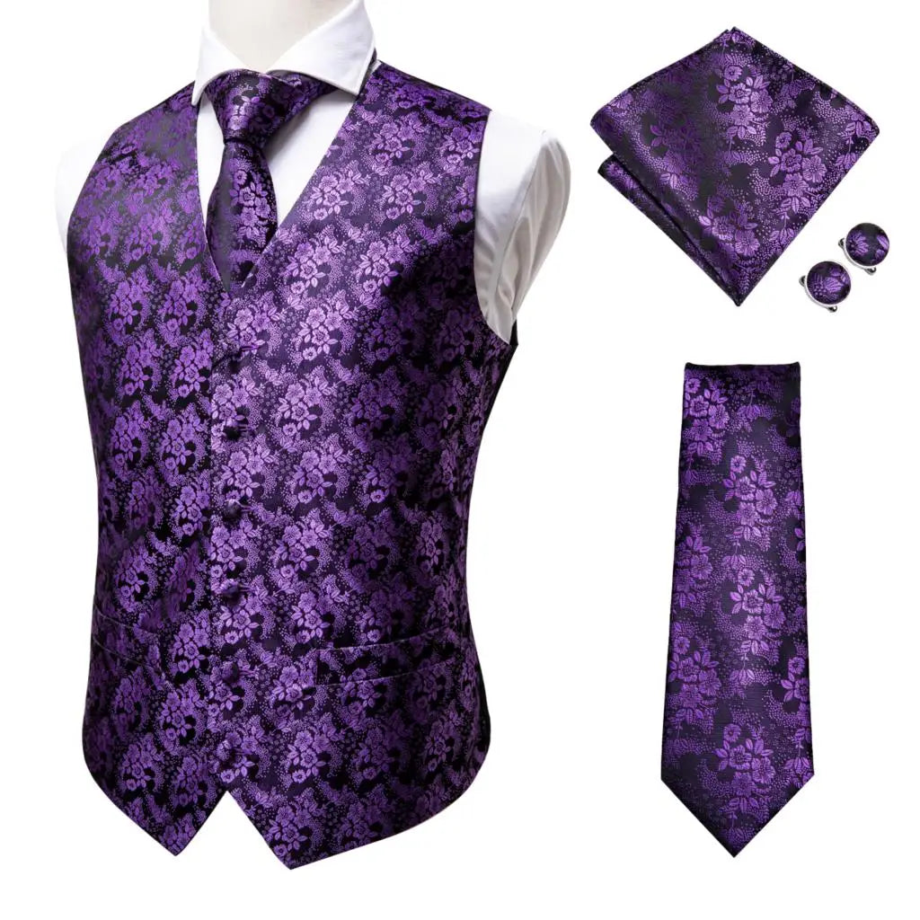 Fashion Silk Vest For Men Classic Gold Champane Yellow Waistcoat Jacket Tie Hankerchief Cufflinks Sets Dress Suit Wedding Hi-Tie