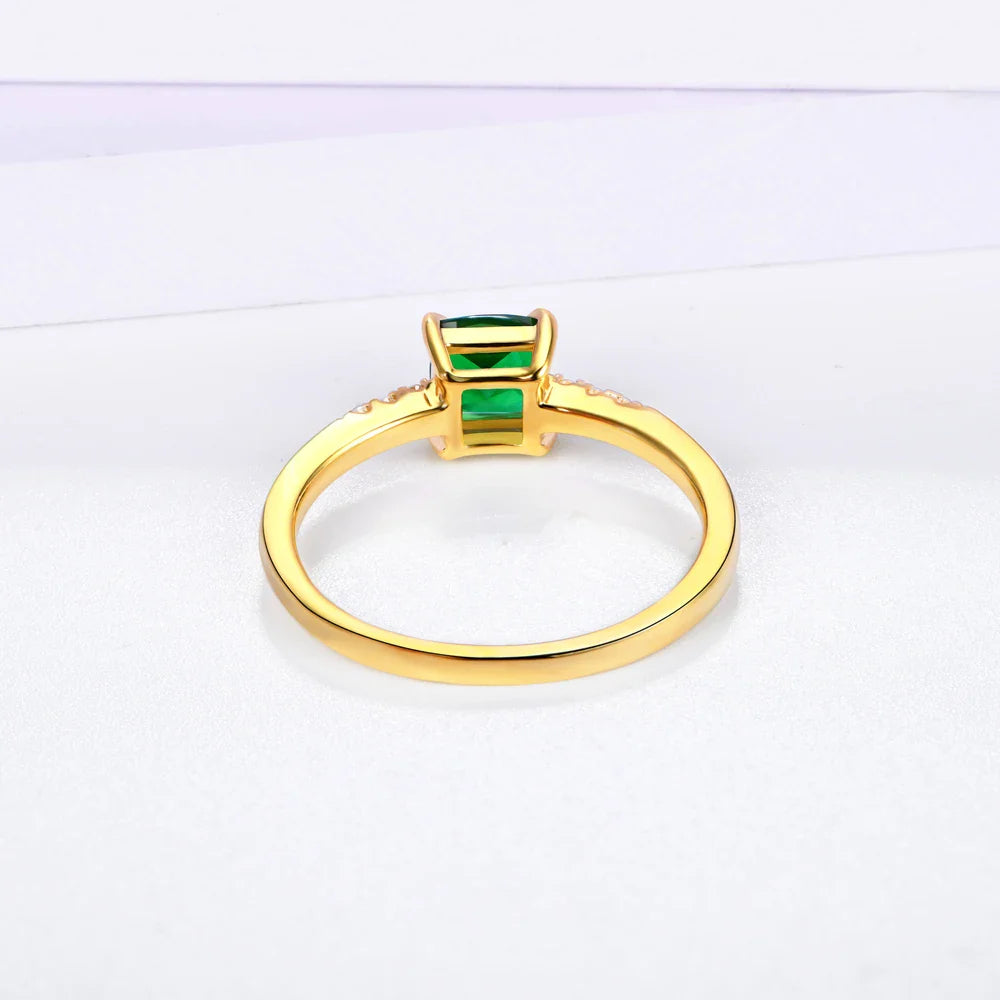 100% 925 Sterling Silver 18K Yellow Plated Ring Emerald Gemstone Wedding Party Vintage For Women Fine Jewelry Wholesale