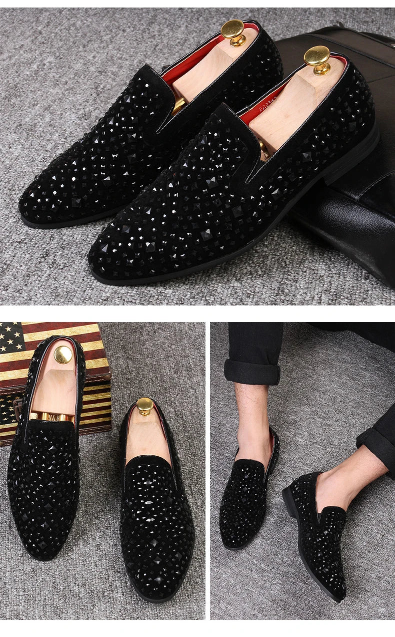 Formal Shoes Men Rhinestone Mens Dress Shoes Sepatu Slip On Pria Loafers Men Wedding Shoes Moda Italiana De Hombre Bona Zapatos