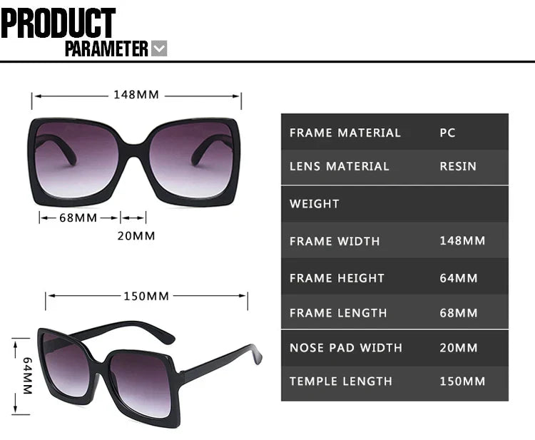 Big Frame Fashion Oversized Sunglasses Women Brand Designer Plastic Female Gradient Sun Glasses gafas de sol mujer UV400