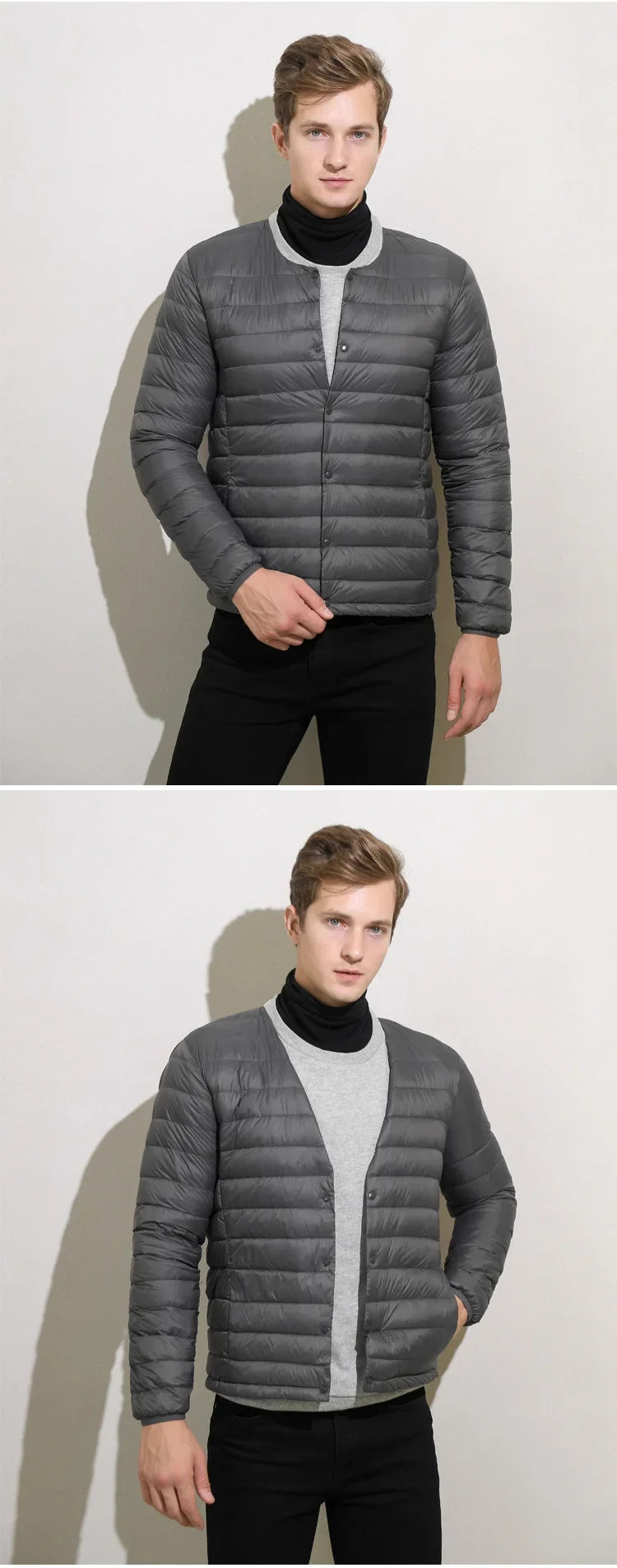 Matt Fabric Ultra Light Down Jacket Men V-neck Men's Down Jacket Slim Windproof Portable Lightweight Coat Warm Liner