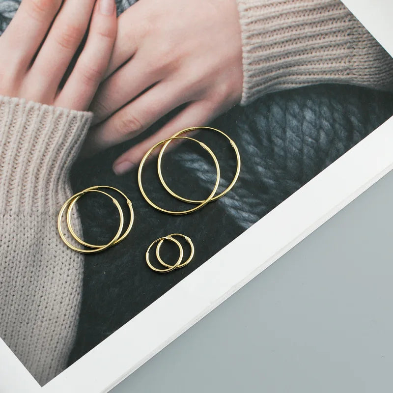 Genuine 925 Sterling Silver Fashion Korean Simple Hoop Earrings for Women Men Charming Chic Party Jewelry Accessories