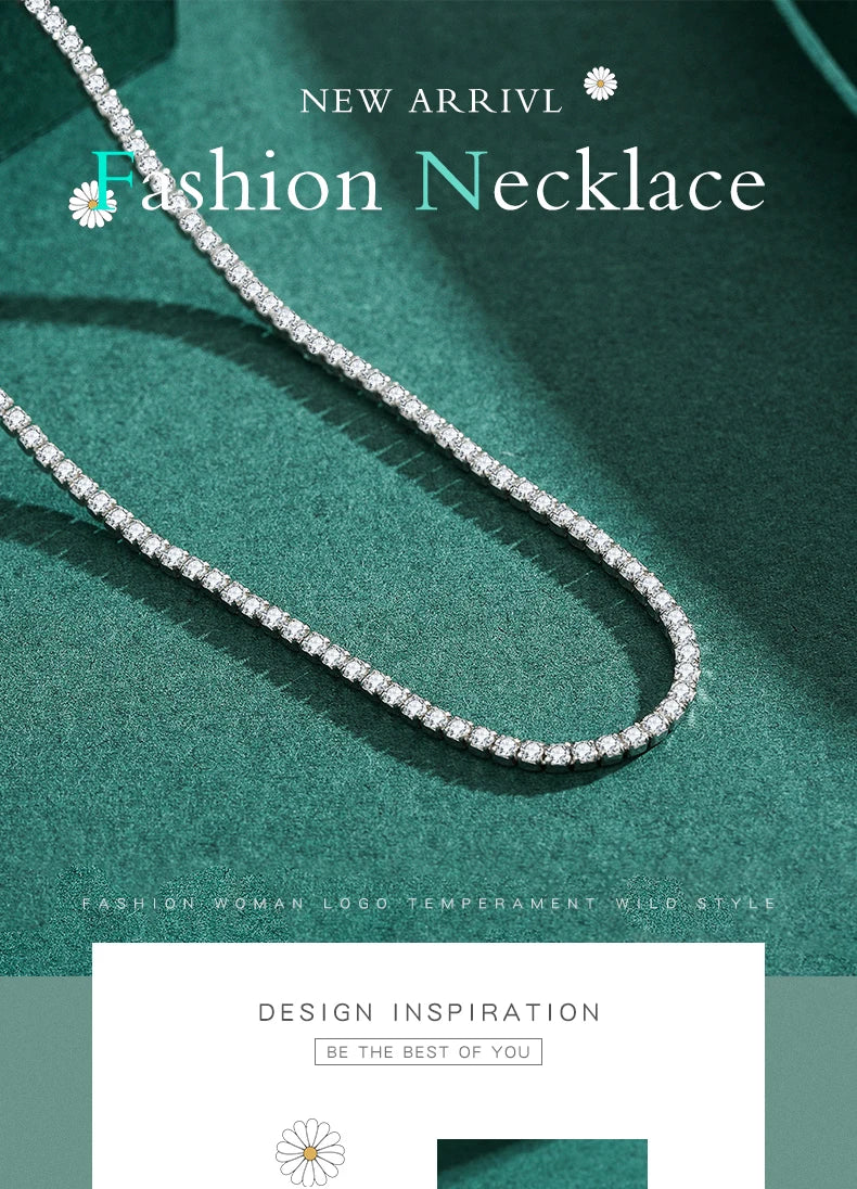 Classic Luxury Full Clear CZ Necklace Solid 925 Sterling Silver Sparkling Choker Necklaces For Women Statement Jewelry