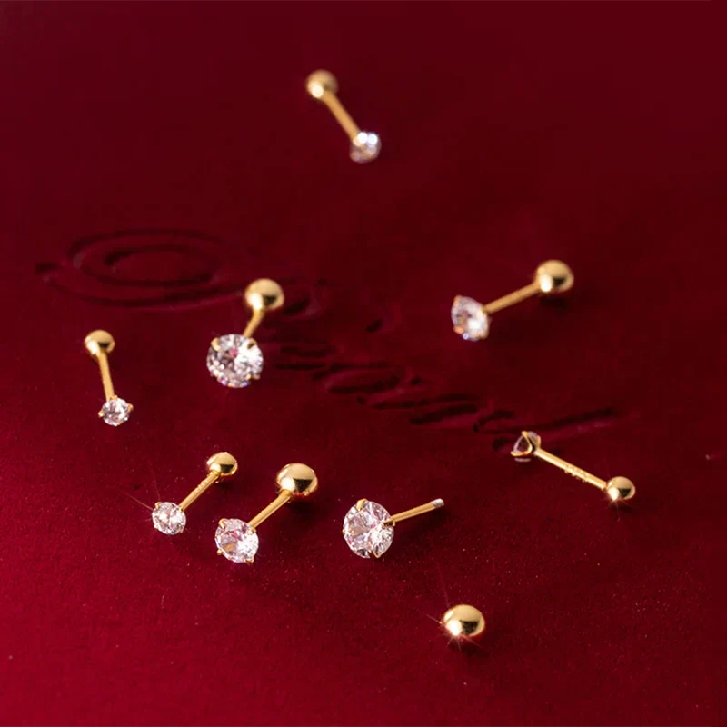 925 Sterling Silver Luxury Round Zircon Simple Bead Stud Earrings for Women Fashion Body Piercing Jewelry Accessories