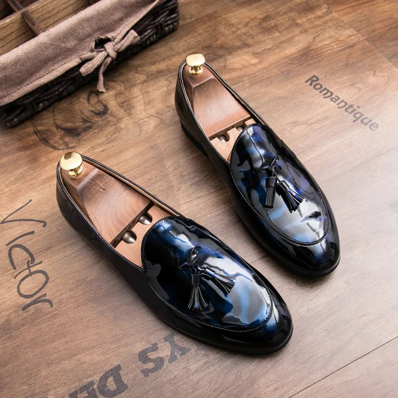 Men's Handmade Tassel Loafers – Genuine Leather Slip-On Dress Shoes for Formal Wear