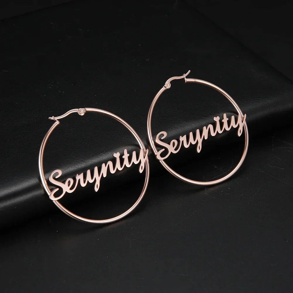 Stainless Steel Personalized Customize Name Hoop Earrings Jewelry For Women Girls Circle Earring Fashion 30-60 MM