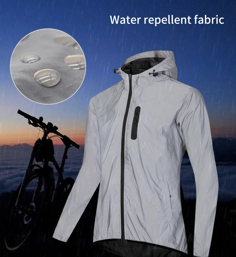 Full Reflective Jacket with Hoodie High Visibility Waterproof Wind Breaker Men Women Hiking Cycling Running Safety Vest