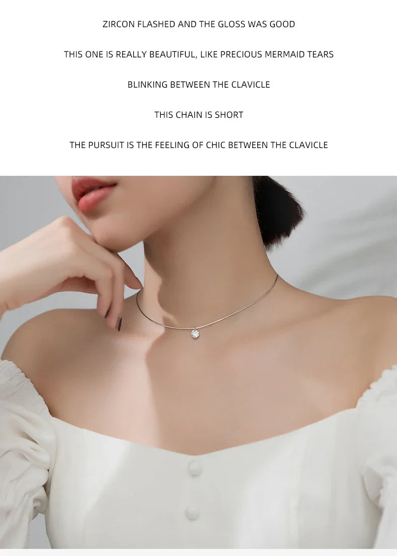 Pure 925 Sterling Silver Dazzling AAA Zircon Round Pendant Necklace for Women Fashion Choker Necklace Fine Jewelry