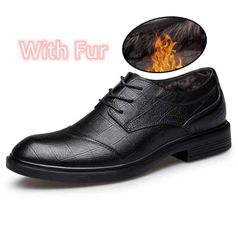 Brand Genuine Leather Luxury Oxford Mens Shoes Casual British Warm Winter Shoes for Business Formal Dress Plush Snow Big Size 48