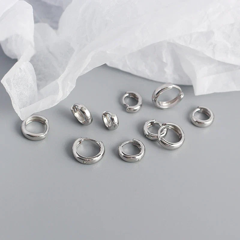 925 Sterling Silver Minimalism Punk Rock Wide Hoop Earrings for Women Men Fashion Gothic Bohe Huggie Ear Buckle Jewelry