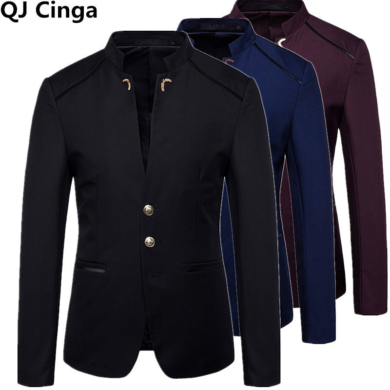 2026 New Men's Black Blazers Coat, Masculino Single Breasted Stand Up Collar Men Long-Sleeved Terno Jacket, Blue Red Overcoat