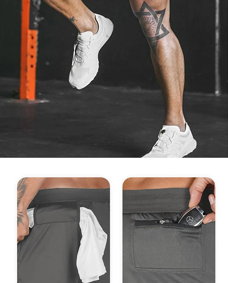 Men's Summer Quick Dry Running 2 in 1 Shorts Sports Jogger Short Pants Male Gym Fitness Training Sweatpants Plus Size M-5XL