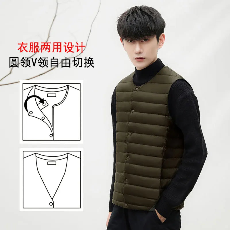 7XL Plus Size 90 White Down Vest Men Ultra Light Down Vest Portable V-neck Sleeveless Coat Man Winter Warm Liner