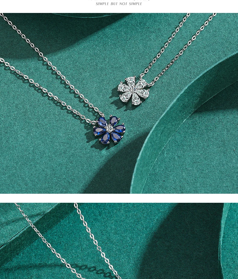 925 Sterling Silver Sparkling Lucky Flower Pendant Necklace for Women Luxury Drop Zirconia Female Wedding Fine Jewelry