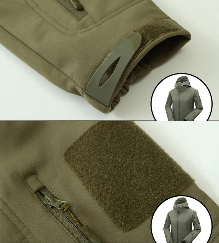 Men's Autumn Winter SoftShell Fleece Jackets Male Hood Windproof Coat Fishing Hiking Camping Climbing Skiing Warm Pants Trousers