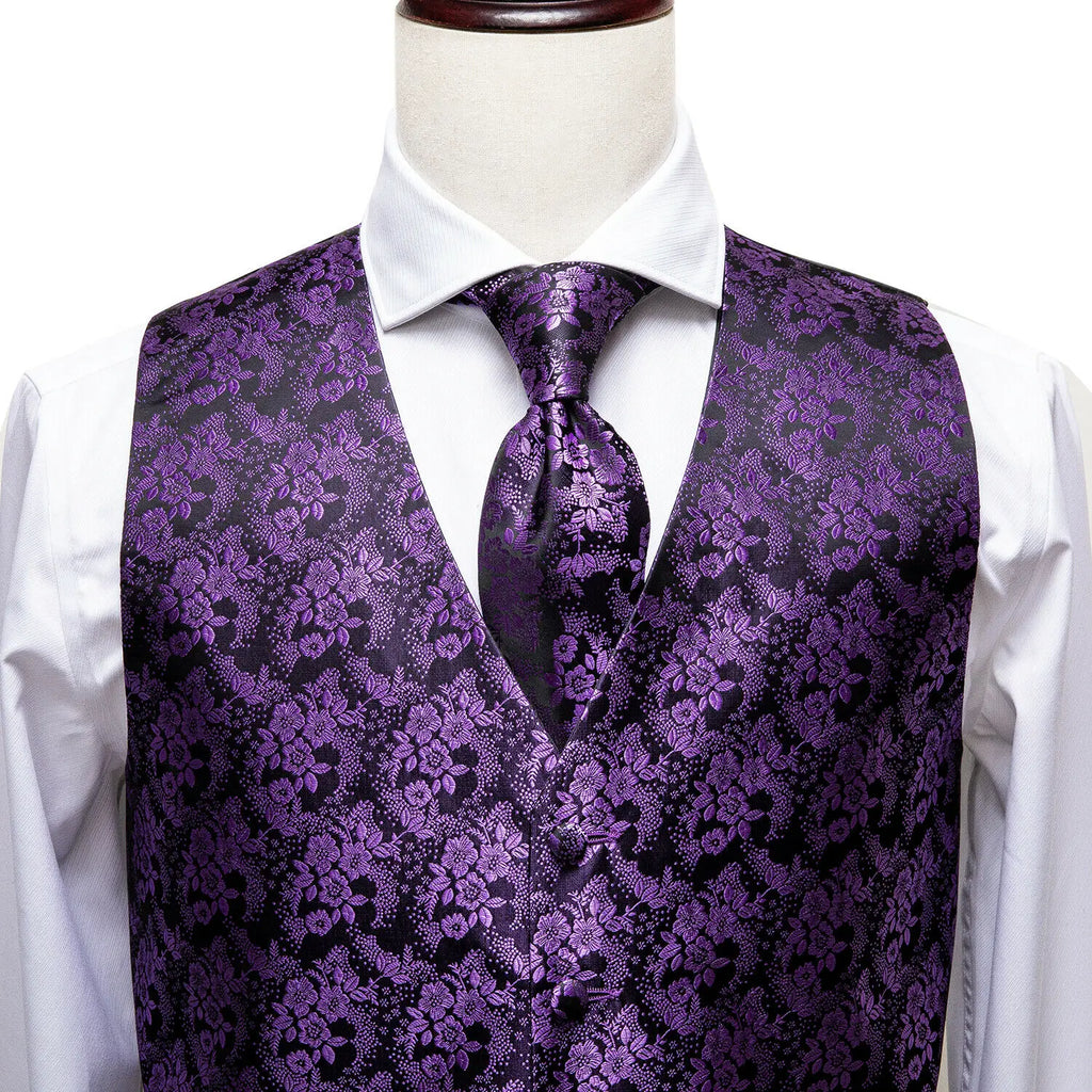 Green Mint Purple Mens Silk Vest Tie Jacquard Autumn Spring Suit Waistcoat Jacket Necktie Hanky Cufflinks for Men Wedding