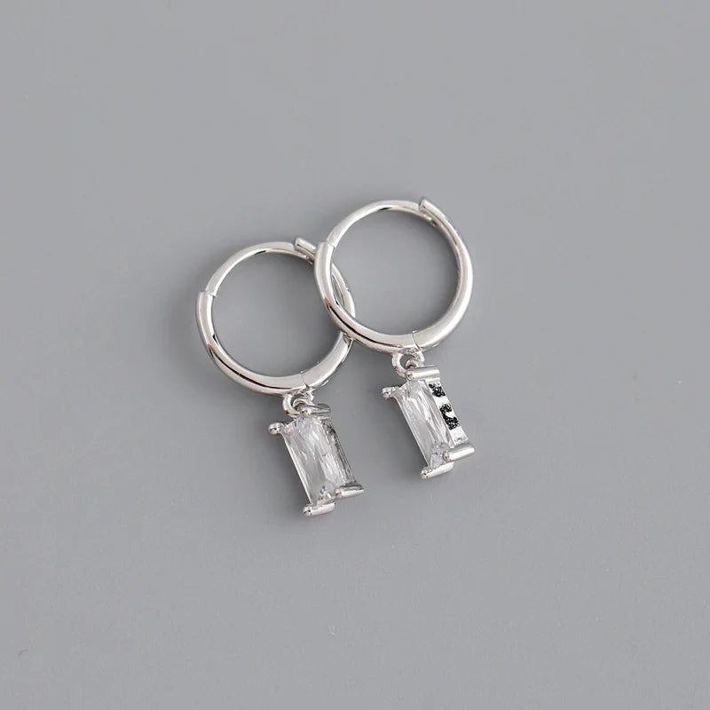 925 Sterling Silver Colorful Square Shiny Zircon Beads Piercing Stud Earrings for Women Fashion Gothic Exquisite Jewelry