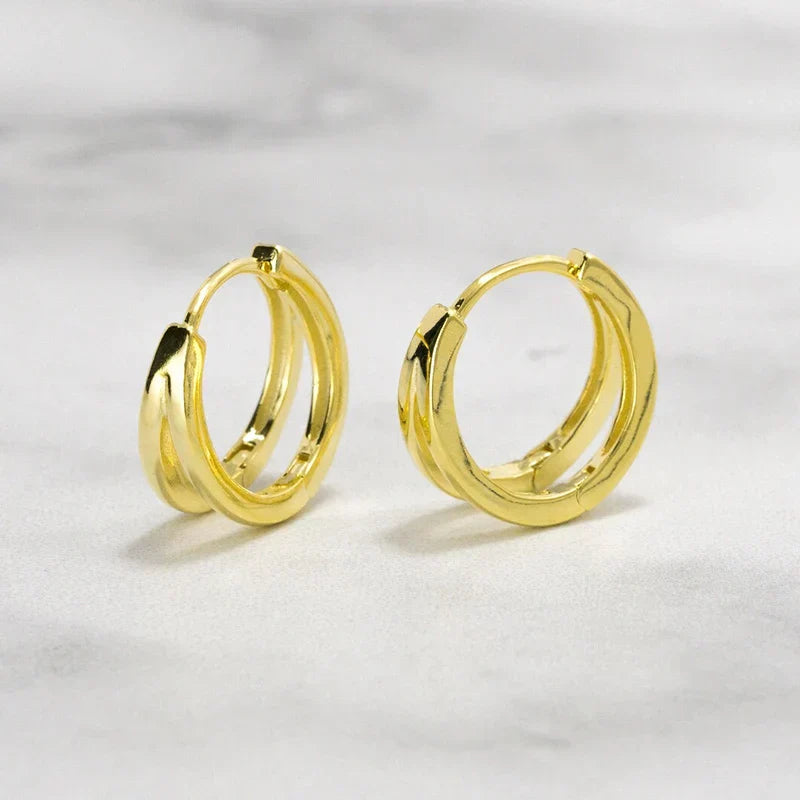 925 Sterling Silver Simple Glossy Double Ear Buckle for Women Unique Charm Party Hoop Earrings Fine Jewelry Accessories