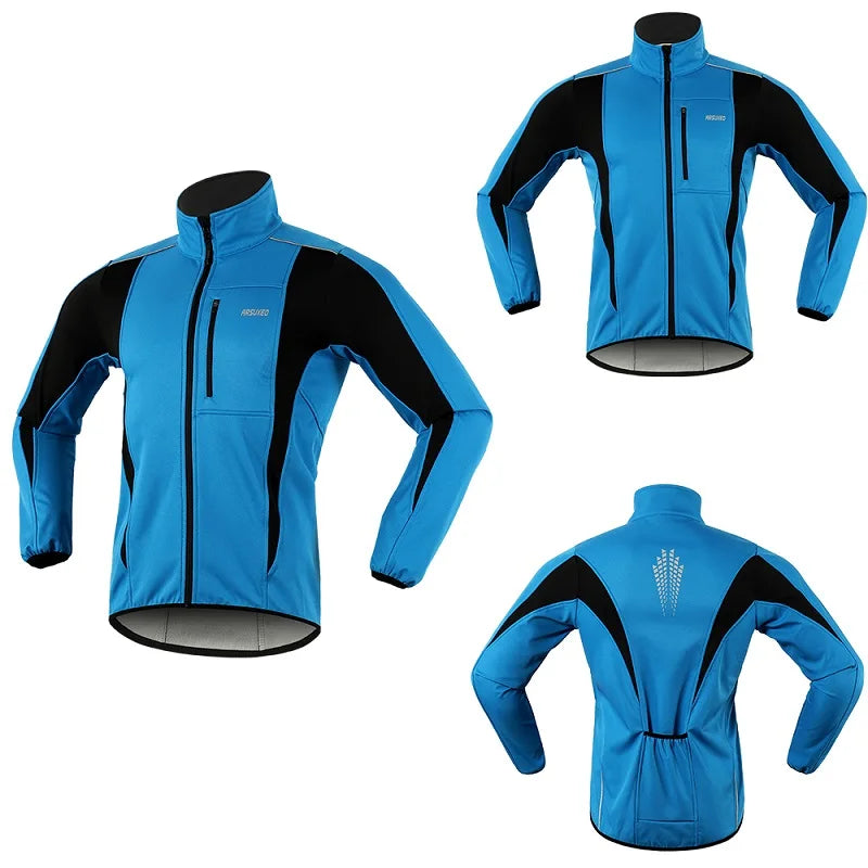 Men's Warm Cycling Jacket Fleece Bike Jersey Windproof Waterproof Softshell Coat Bicycle Clothing Motorcycle Raincoat
