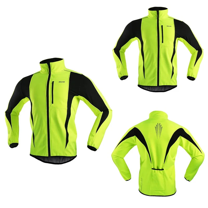 Men's Warm Cycling Jacket Fleece Bike Jersey Windproof Waterproof Softshell Coat Bicycle Clothing Motorcycle Raincoat