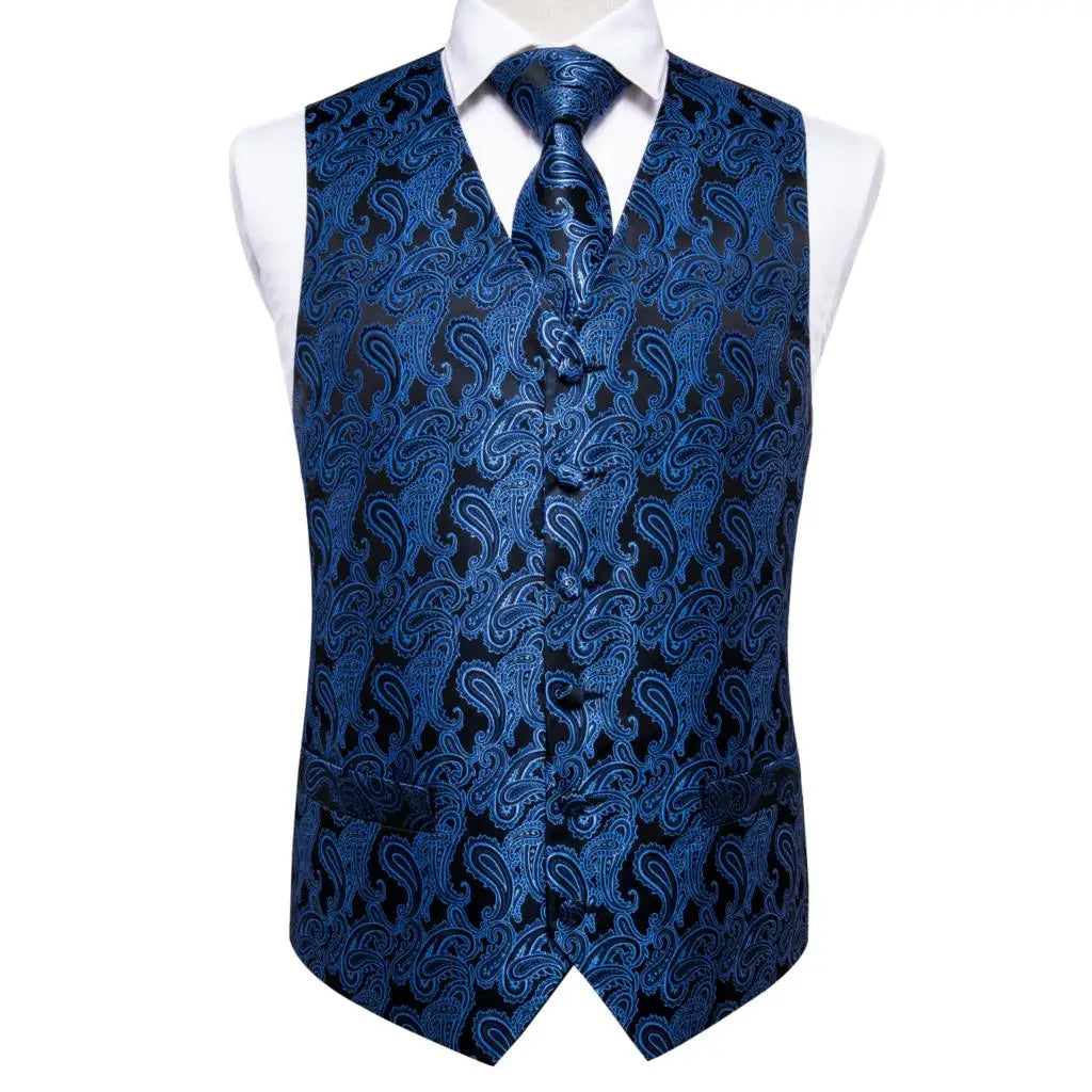 Fashion Silk Vest For Men Classic Gold Champane Yellow Waistcoat Jacket Tie Hankerchief Cufflinks Sets Dress Suit Wedding Hi-Tie