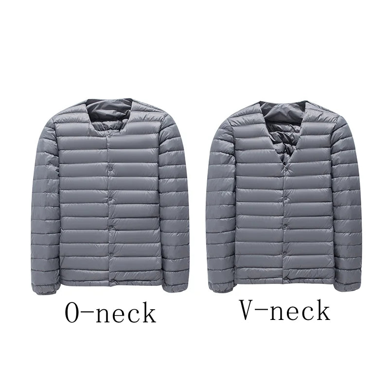 Matt Fabric Ultra Light Down Jacket Men V-neck Men's Down Jacket Slim Windproof Portable Lightweight Coat Warm Liner
