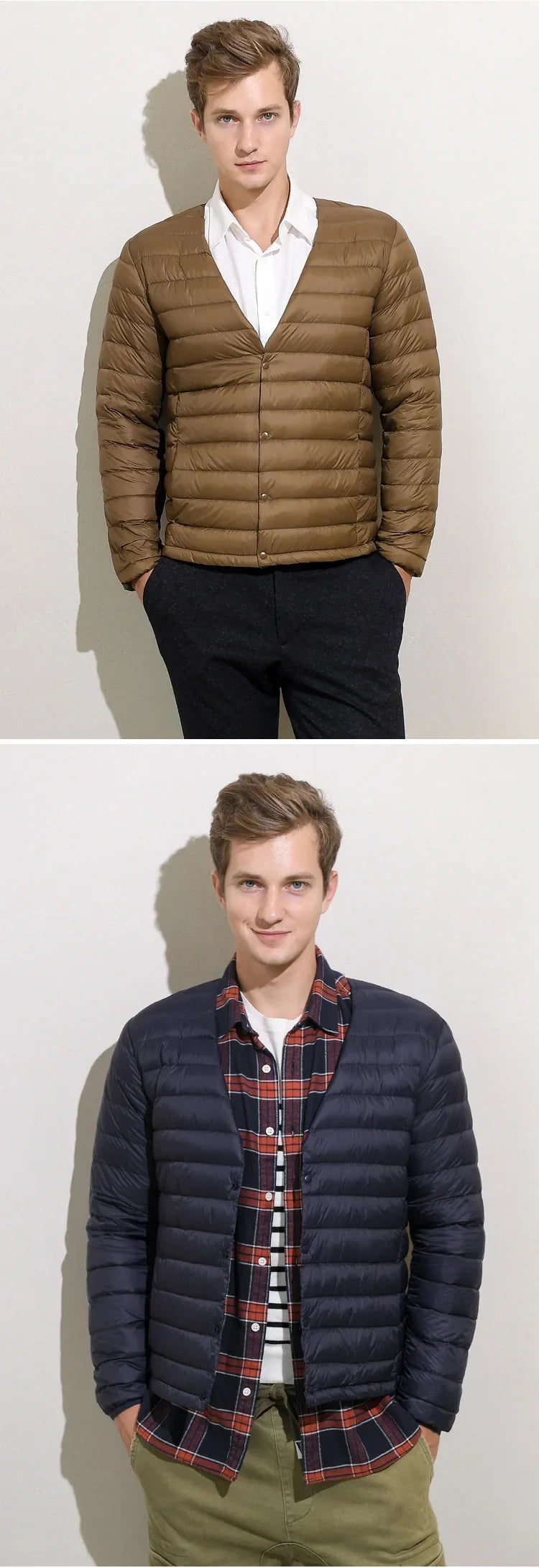 Matt Fabric Ultra Light Down Jacket Men V-neck Men's Down Jacket Slim Windproof Portable Lightweight Coat Warm Liner