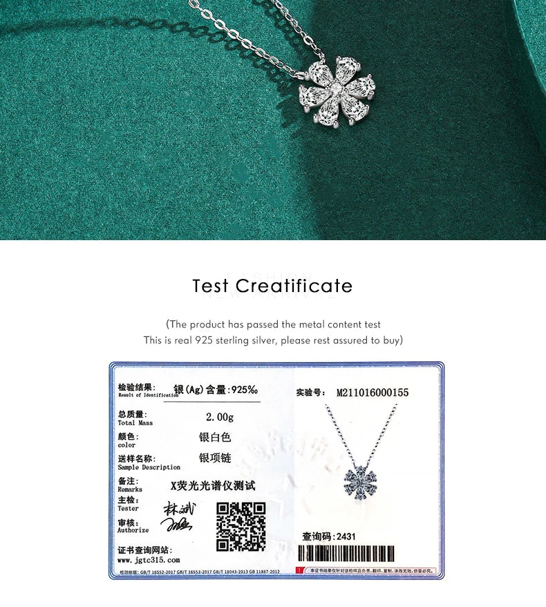 925 Sterling Silver Sparkling Lucky Flower Pendant Necklace for Women Luxury Drop Zirconia Female Wedding Fine Jewelry