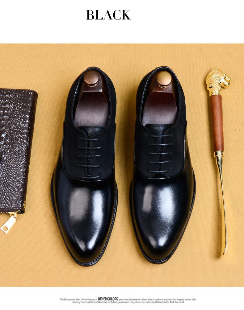 Genuine Cow Leather Brogue Wedding Business Men Casual Flats Vintage Handmade Oxford Shoes For Men Black Burgundy 2024