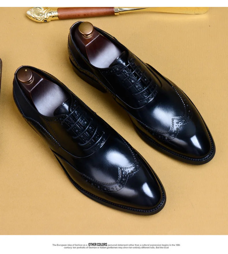 Full Grain Leather Men Retro Italian Design Men Brogues Genuine Leather Dress Shoes Handmade Wedding Shoes For Men
