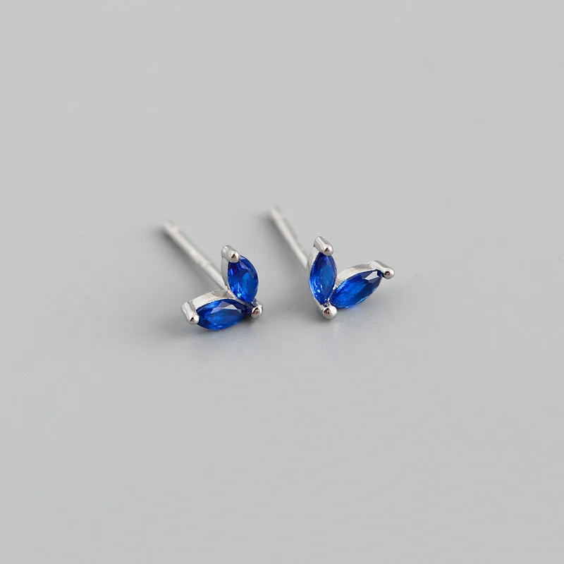 925 Sterling Silver Fashion Korean Chic Blue Horse Eye Zircon Stud Earrings for Women Teen Simple Color Piercing Jewelry