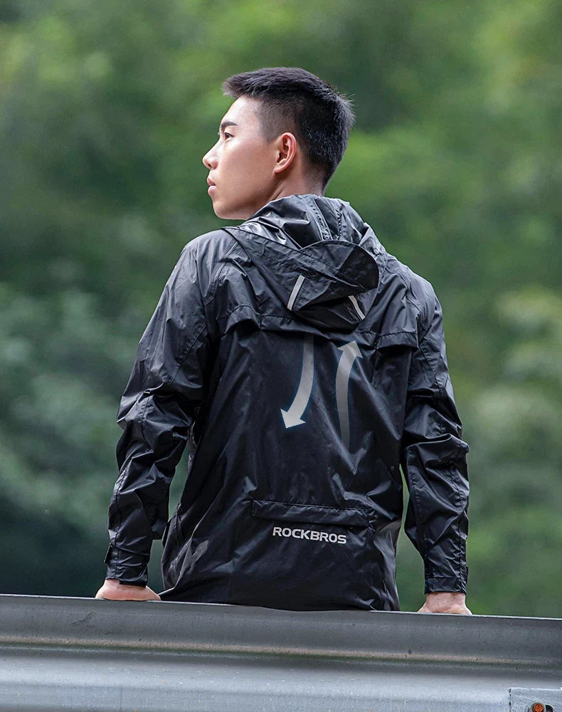 Waterproof Cycling Rain Coat Men Breathable Windproof Reflective Hooded Raincoat Outdoor Sport Windbreaker Jacket