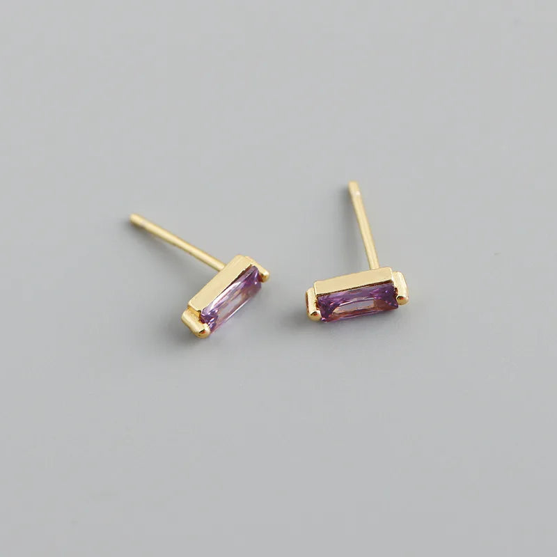 925 Sterling Silver Colorful Square Shiny Zircon Beads Piercing Stud Earrings for Women Fashion Gothic Exquisite Jewelry