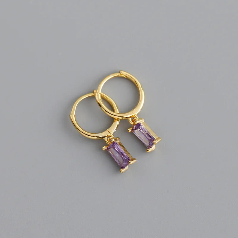 925 Sterling Silver Colorful Square Shiny Zircon Beads Piercing Stud Earrings for Women Fashion Gothic Exquisite Jewelry
